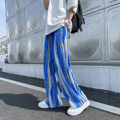 saferido Mopping Casual Pants Mens Spring Summer Oversize Fashion Sports Trousers Printed Loose Pants Straight Wide Leg Sweatpants S-5XL
