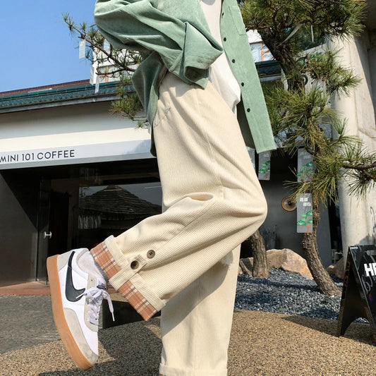 saferido Men's Plaid Corduroy Fabric Loose Cargo Casual Pants Fashion Trend Sweatpants Elastic Waist Oversized Style Trousers M-3XL