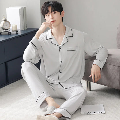 saferido Autumn Pajamas Sets Men Long Sleeve Modal Cotton Thin Teenage Boys' Large Size Spring Outwear Home Cloth Suit Sleepwear Male
