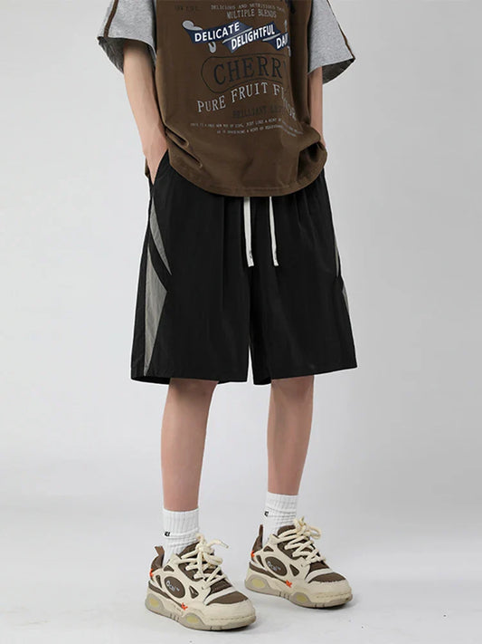 saferido Men Shorts Sporty Quick-drying Knee-length Simple Drawstring Summer Fashion Casual Korean Style All-match Loose Comfortable Male