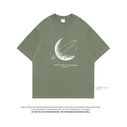 HybSkr Simple Stroke Moon Graphic Men Tshirt Oversize Letter Print Short Sleeve T-shirt Cotton Male Streetwear Unisex Basic Tops