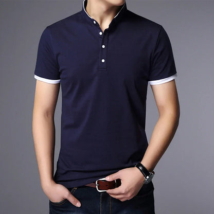 Men's Business Casual Polo Short Sleeve T-shirt Summer Comfortable and Breathable Solid Cotton Top