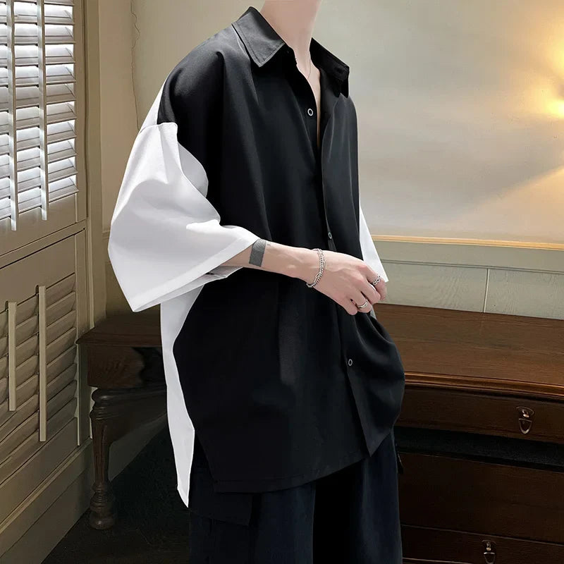 saferido Summer Short Sleeve Shirt Men Fashion Oversized Ice Silk Shirt Men Streetwear Loose Dress Shirts Mens Hawaiian Shirt M-3XL