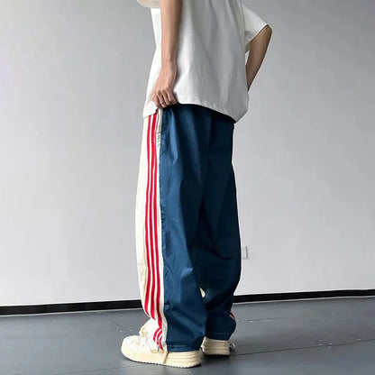 Men's Three Vertical Line Sports Pants Autumn Thin American Street Color Matching Loose Casual Striped Contrasting Color Pants