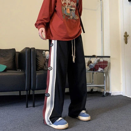 saferido Draped Trousers Straight Sweatpants for Men Autumn and Winter Striped Korean Popular Clothes Big Size Harajuku Man Sports Pants
