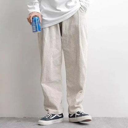 Japanese Corduroy Pants Men Autumn Loose Elastic Waist Solid Color Straight Pants Retro Casual Trousers for Men Baggy Pants