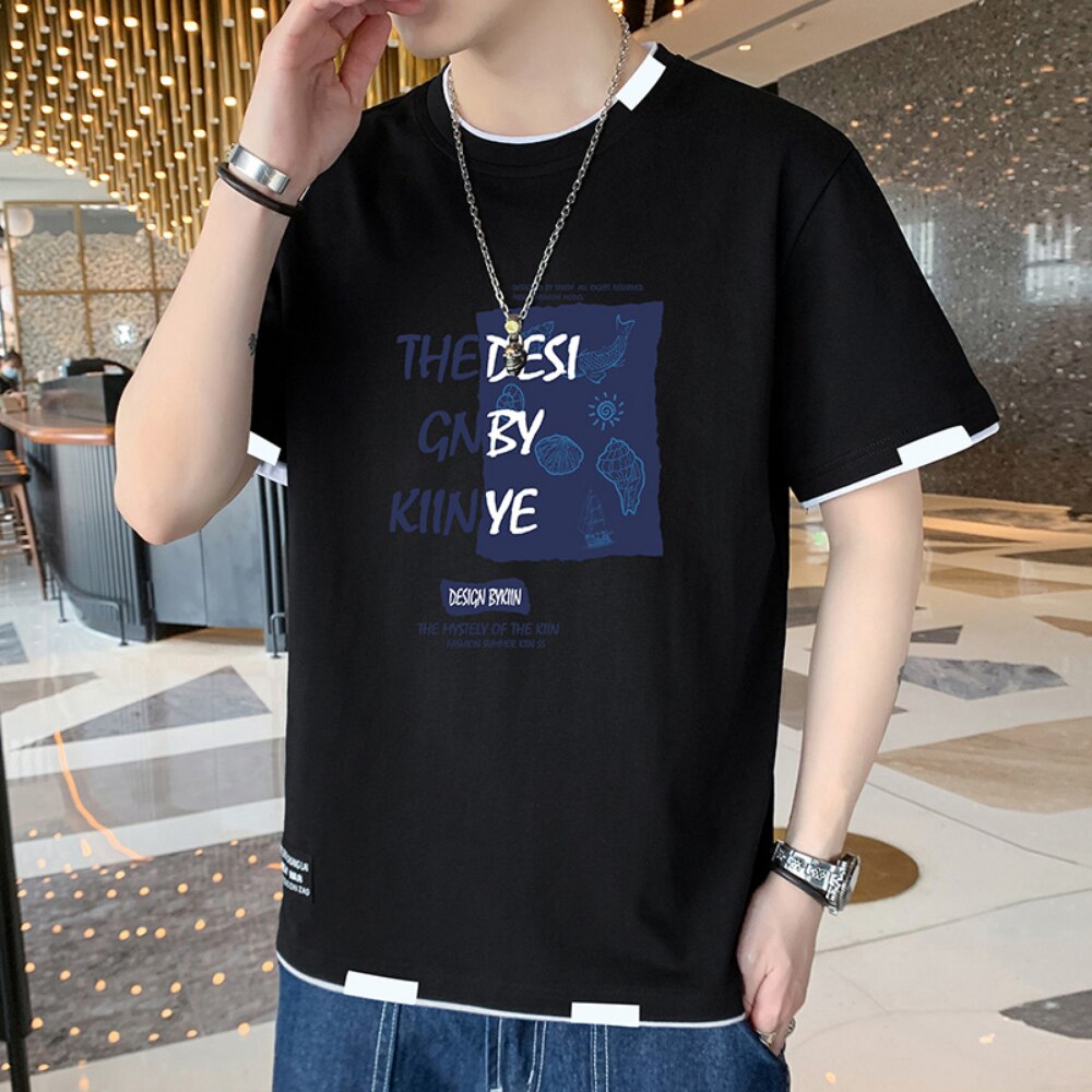 Tshirts For Men Summer Printed Tee Shirt Casual Streetwear Korean Fashion Clothing Cool Breathe Tops Men
