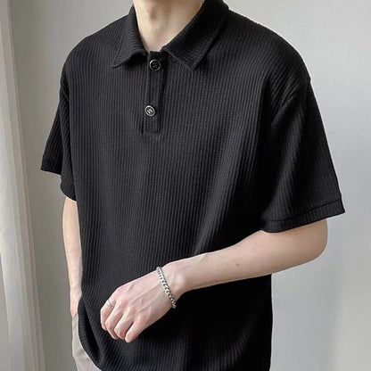 Summer Men Solid Color Tops New Korean Style Button Polo Shirts Fashion Casual Loose Lapel Polo Shirts Men's Clothing