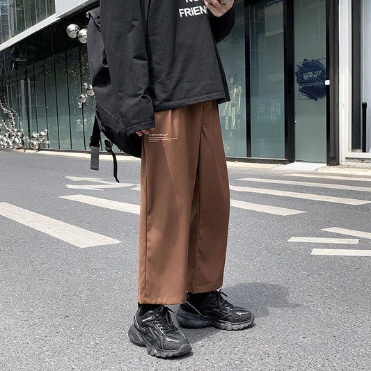 saferido Printed Letter Casual Pants Men's Loose Drape Straight Wide-leg Trousers Fashion Spring Summer Solid All-match Overalls Trend