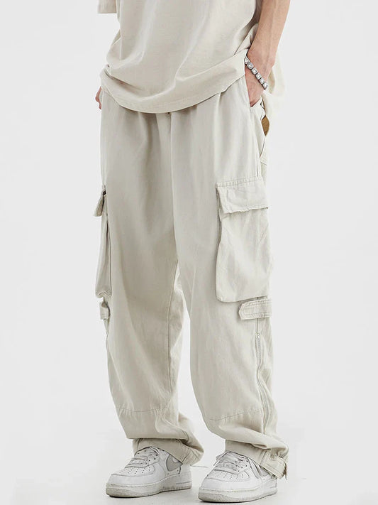 saferido Black Cargo Pants for Men Hip Hop White Cargo Trousers Male Vintage Japanese Streetwear Casual Safari Style Pocket Zip