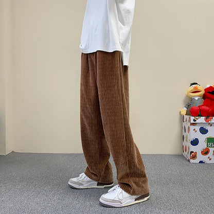 saferido Korean Fashion Corduroy Men's Casual Pants White Loose Straight Wide Leg Pants Spring New Street Casual Sports Pants 3XL