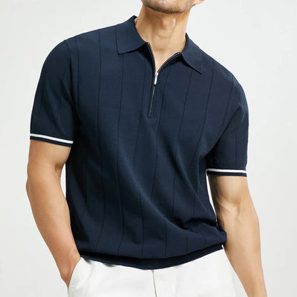 Men's Casual Zipper Polo Shirt Solid Color Texture Lapel Breathable  Leisure Tees for Men Summer Light Luxury Knitwear New