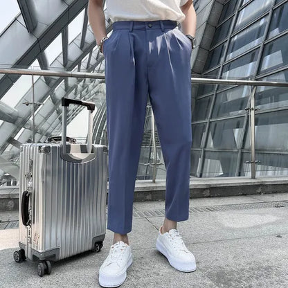 saferido Korean Business Solid Color Stretch Trousers Casual Pants Black Grey Mens Pants Office Trousers Men Tight-ankle Hombre 36