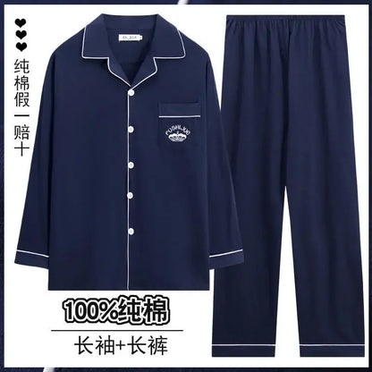 Men Pajamas Set Lounge Sleepwear Plaid Pyjamas Long Sleeve Spring Autumn Loungewear Male Homewear Home Clothes