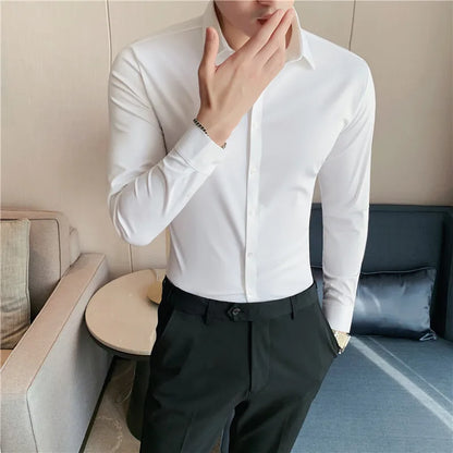 saferido  Men Spring High Quality Business Dress Shirts/Male Slim Fit High Elastic Force Long Sleeve Shirts Size S-4XL
