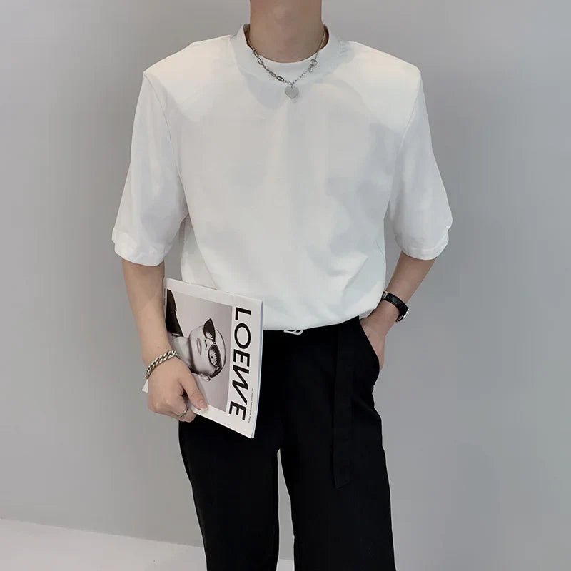 saferido Summer Short Sleeve T-shirt Men Fashion Casual Shoulder Pad Tshirt Men Streetwear Korean Loose Round Neck T Shirt Mens Top M-2XL