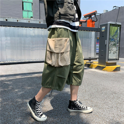 HOUZHOU Patchwear Cargo Shorts Pants for Men Oversize Cropped Trousers Male Summer Casual Beach Japanese Streetwear Hip Hop