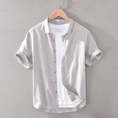 Cotton Linen Shirts For Men Casual Short Sleeve Tops Oversize Solid White Turn-Down Collar Tee Male Summer Vacation Clothing