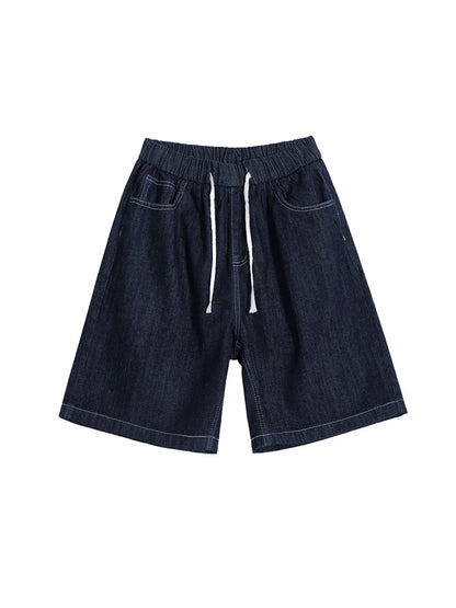 saferido 2024 Summer New Men's Denim Shorts Korean Style Elastic Waist Design Straight Trend Fashion Loose Casual Pants