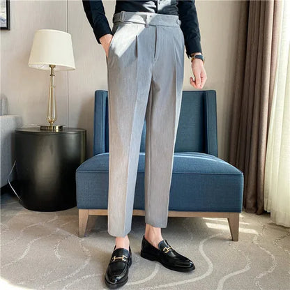 saferido  British Style Autumn New Solid High Waist Trousers Men Formal Pants High Quality Slim Fit Business Casual Suit Pants Hommes