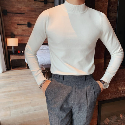 Male High End Fashion Brand Knitted Pullover Sweater Men Half Turtle Neck Autum Winter Woolen Casual Jumper Clothes S-4XL