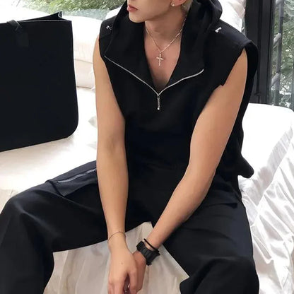 saferido Mens Clothing American Street Hooded Vest Coat Sleeveless T-Shirt 2024 Spring and Summer Casual Loose Vest Sweatshirt Unisex