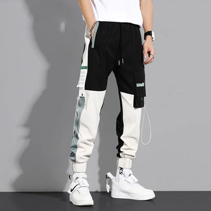 saferido Streetwear Spring Casual Men Pants Cotton Slim Fit Ribbons Men's Joggers Harajuku Elastic Waist Ankle Length Trousers For Man