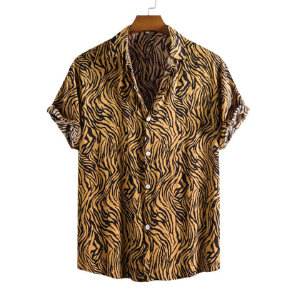 Mens Vintage Button Up Linen Shirts Slim Fit Short Sleeve Hawaiian Floral Shirt Men Casual Harajuku Streetwear Camisas Homme XXL