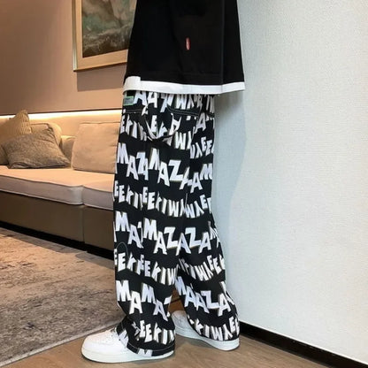 saferido Straight Thin Wide Baggy Men's Casual Pants Hippie Loose Summer Hip Hop Male Trousers Spandex Sale High Quality Harajuku Fashion