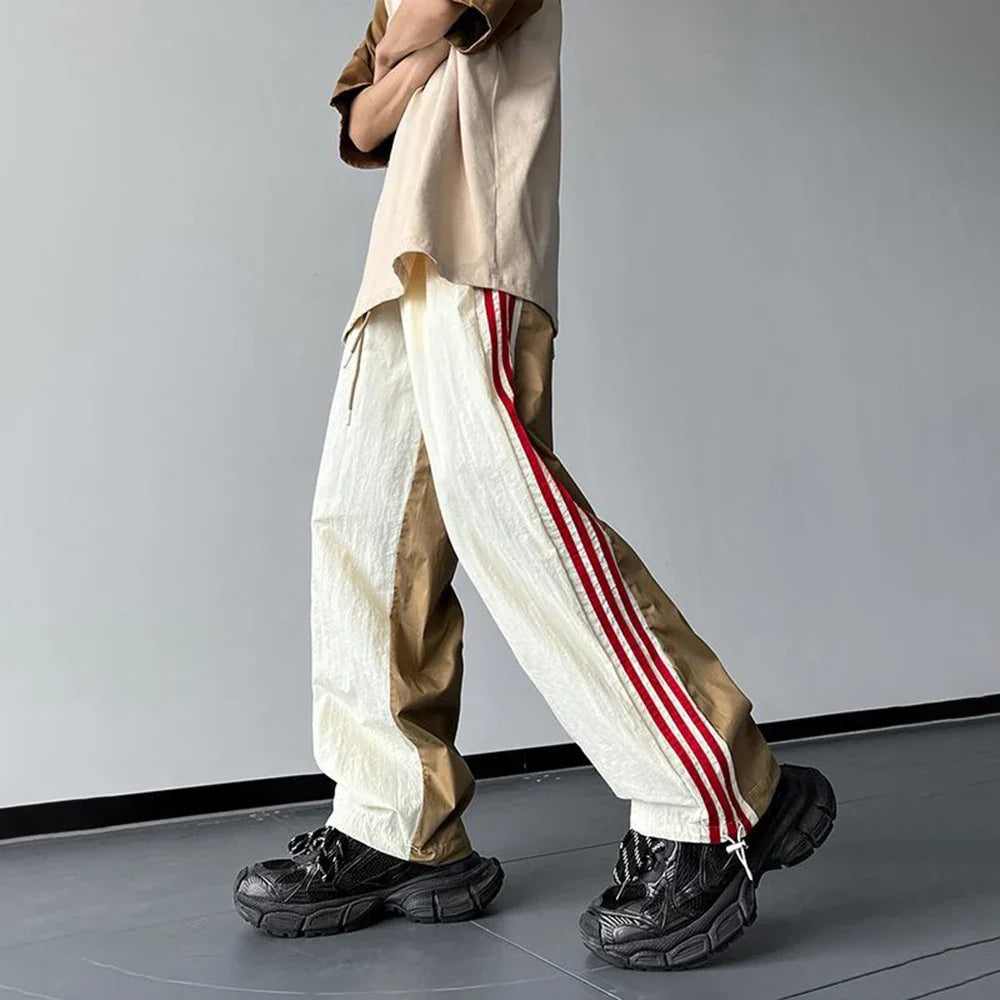 Men's Three Vertical Line Sports Pants Autumn Thin American Street Color Matching Loose Casual Striped Contrasting Color Pants