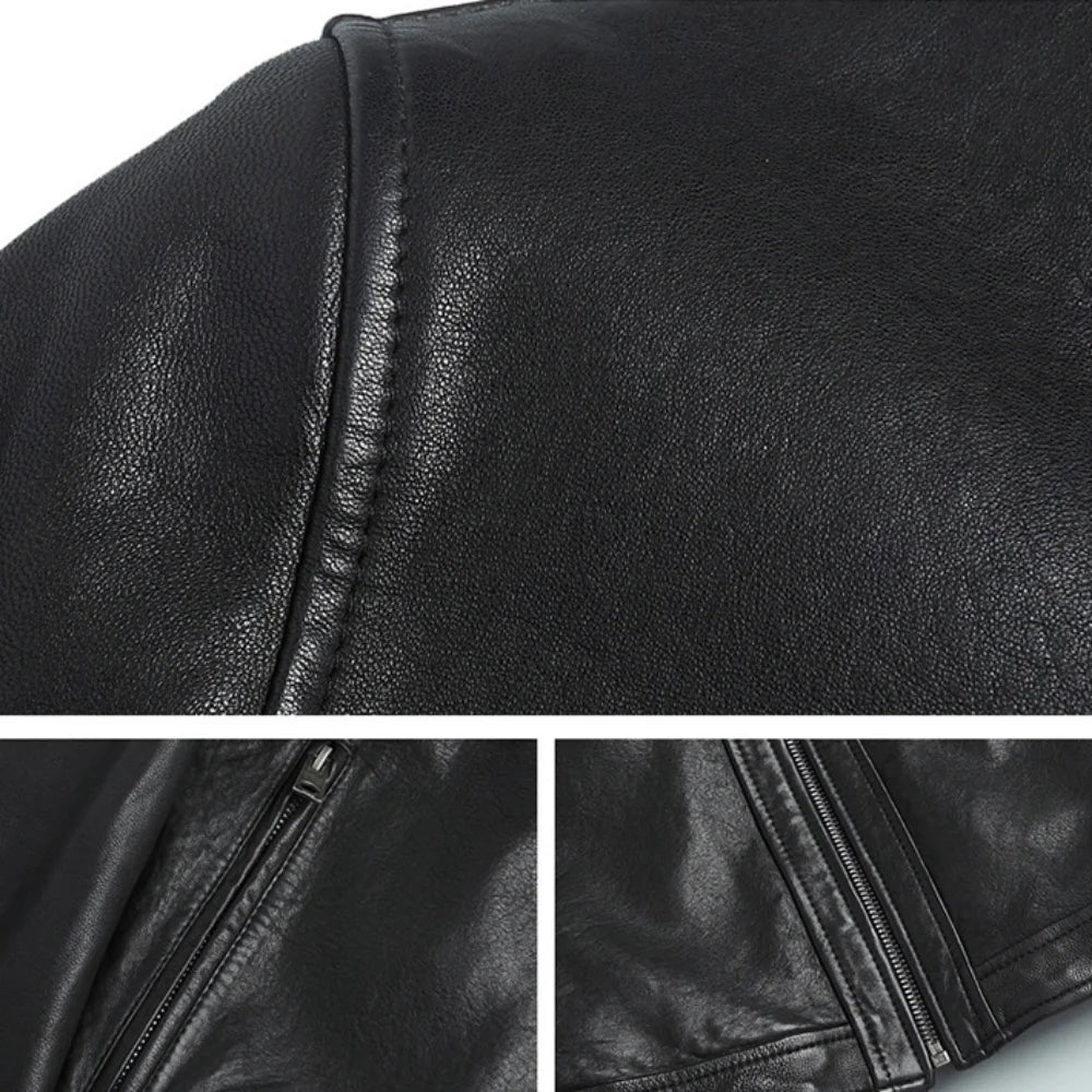 Spring Men's Stand-Up Collar Slim Leather Jacket Brown Black Zipper Pocket Decorative Pu Coat Biker Men Clothes Casual Male
