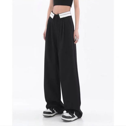 American trendy brand men black zipper design slit slightly flared pants vertical feeling straight casual pants retro trousers