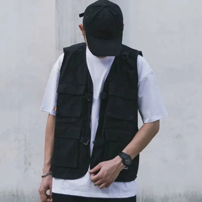 saferido Mens Vest Jacket Summer Thin Hip Hop Cargo Vest Design Tooling Pocket Vest Fashion Outwear Clothes Harajuku