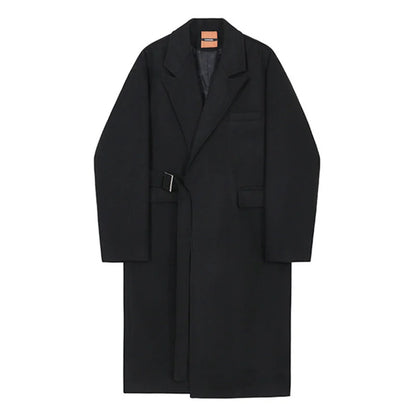 saferido Men's And Mixtures Coat Autumn Winter Mid Long Thickened Korean Trend Loose Overcoat Male New Bandage Waist