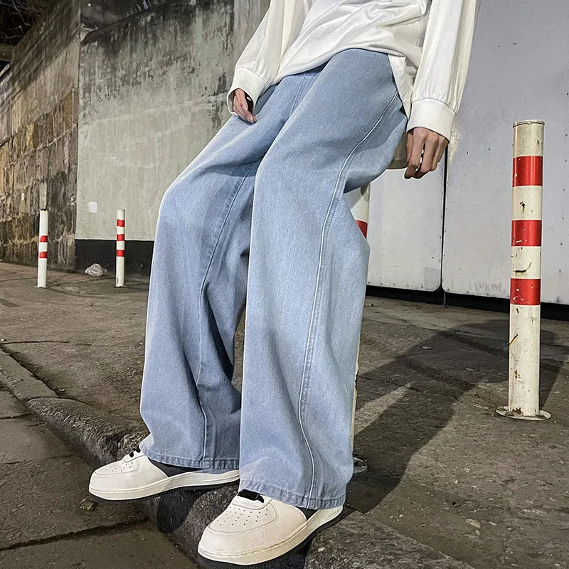 saferido New Korean Fashion Loose Jeans Classic Straight Straight Baggy Wide Leg Trousers Street Hip Hop Pants 3XL Black Grey Blue