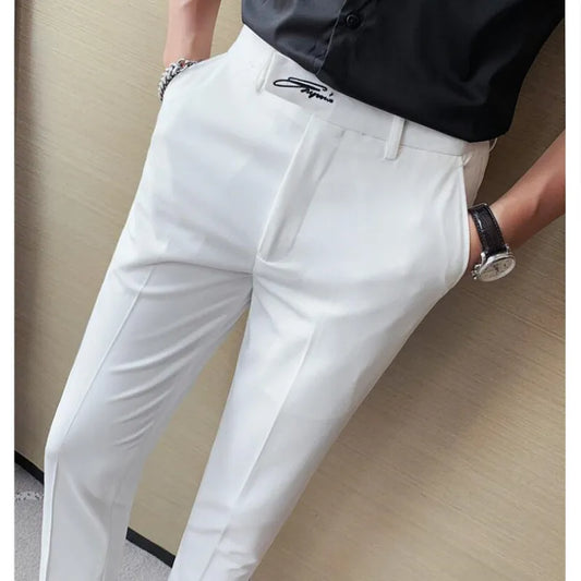 saferido Men Business Dress Pants Korean Style Slim Office Social Suit Pants Casual Trousers Streetwear Black White Clothing 29-36