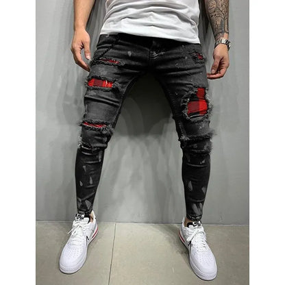 Men Flared baggy Jeans Bootcut Leg Pants Distressed Patchwork Jeans New Designer Punk Stlye Bell Bottom Denim Trousers