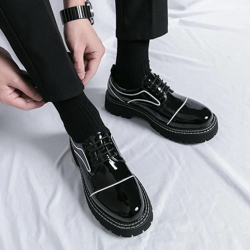 saferido Leather Shoes Men's Office Casual High Platform Leather Shoes Patent Men's Harajuku Streetwear Trend Vintage Wedding Shoes 38-45