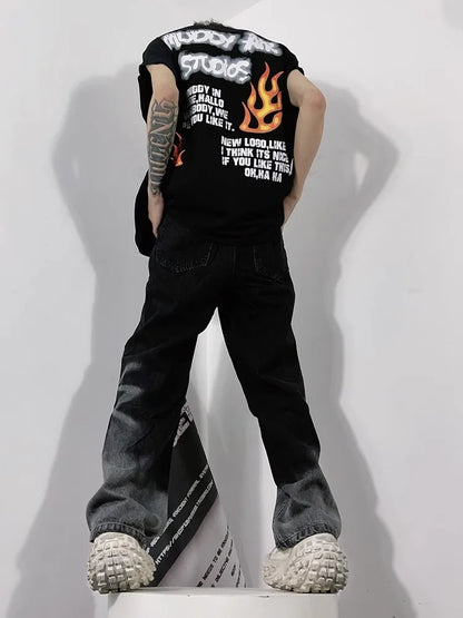 saferido American High Street Gradient Washable Old Jeans Men Loose Straight Sleeve Couple Pants Fashion Brand Premium Feel