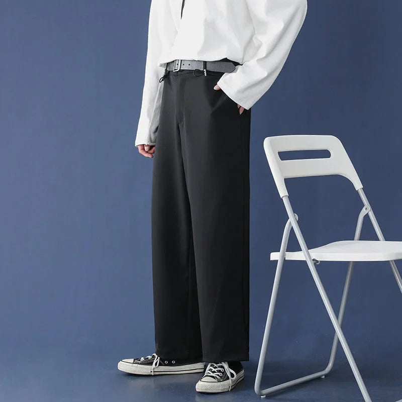 saferido Black Gray Caramel Suit Pants Men's Loose Straight Wide-leg Trousers Fashion Spring Summer Solid Casual All-match Casual Pants
