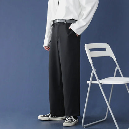saferido Black Gray Caramel Suit Pants Men's Loose Straight Wide-leg Trousers Fashion Spring Summer Solid Casual All-match Casual Pants
