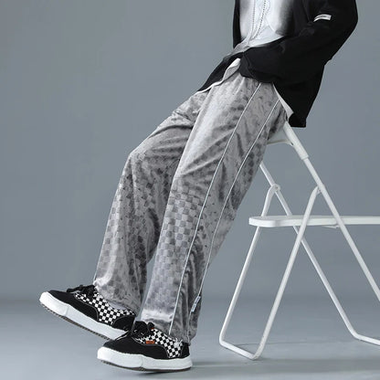 saferido Loose Wide Leg Sweatpants Spring Autumn Oversize Beam Feet Embossed Knitted Casual Pants Sports Trend Classic All-match Trousers