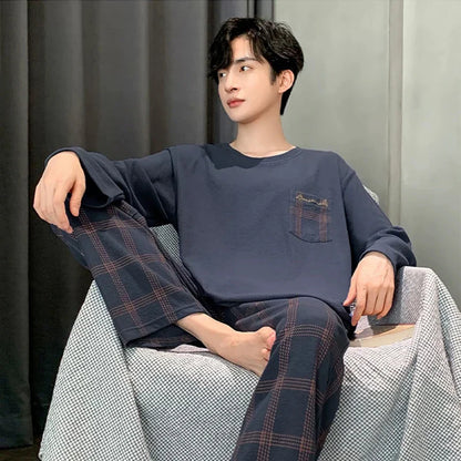 saferido Long Sleeve Pajamas Men's Spring New Cotton Plus Size Boys and Teenagers Can Wear Loungewear Outside