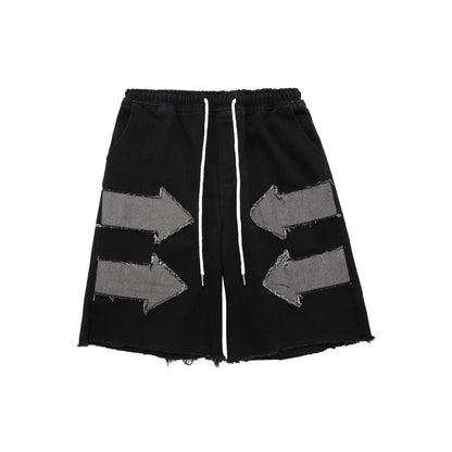 saferido American street creative denim shorts men's and women's retro hip-hop loose five-point pants