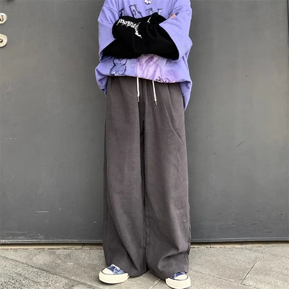 saferido Baggy Men Wide Leg Pants Korean Spring Autumn Solid Color Straight Overalls Casual Trousers Man Bottoms Y2k Clothes