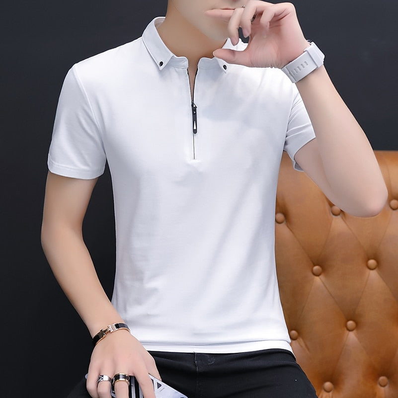 BROWON Summer Fashion  Mens Tshirts Summer Cotton T Shirt Men Short Sleeve Turn-down Collar Korean Style Men T Shirt