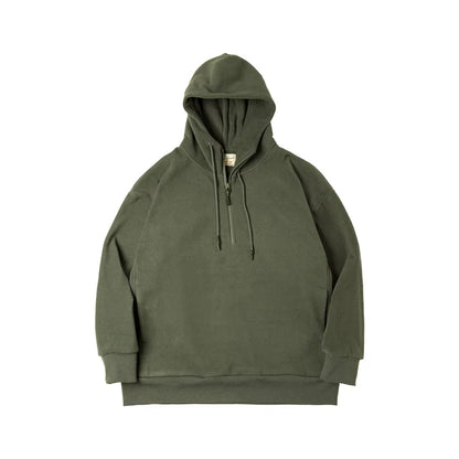 saferido Autumn Vintage Half Zip Fleece Hoodie Men's Dark Grey Warm Padded Sweatshirt Amekaji Army Green Oversize Pullover