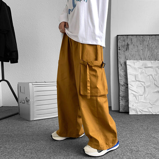 saferido Men's Big Pocket Decorate Casual Pants Vintage Loose Straight Pants Oversized Jogger Sweatpants Green/black/khaki Trousers