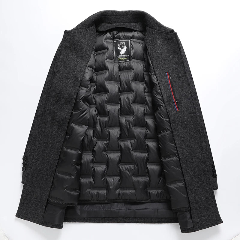 New Arrival Winter Top quality white duck down liner wool trench coat men,male thicked warm overcoat size M-4XL 9915