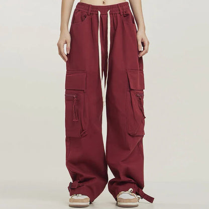 saferido Y2K Red Cargo Pants for Men Harajuku Black Trousers Male Streetwear Hip Hop Pocket Loose Casual American Safari Style